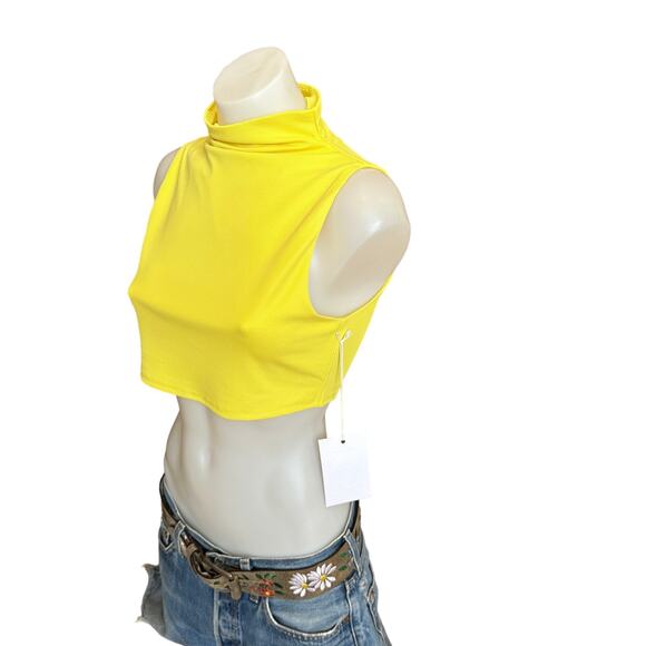 Mockneck Yellow Crop Top MEDIUM Sleeveless Bodycon Revolve Designer $148 NEW - Picture 5 of 8